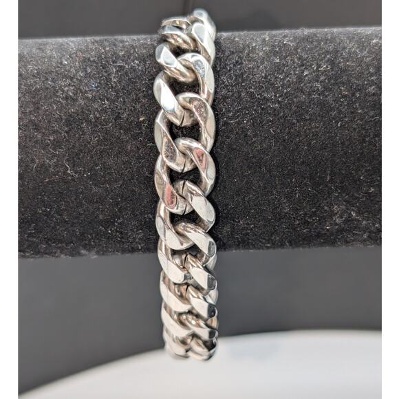 Vintage Stainless Steel 1/2" Wide 8.75" Long Curb Link Bracelet - Picture 6 of 6